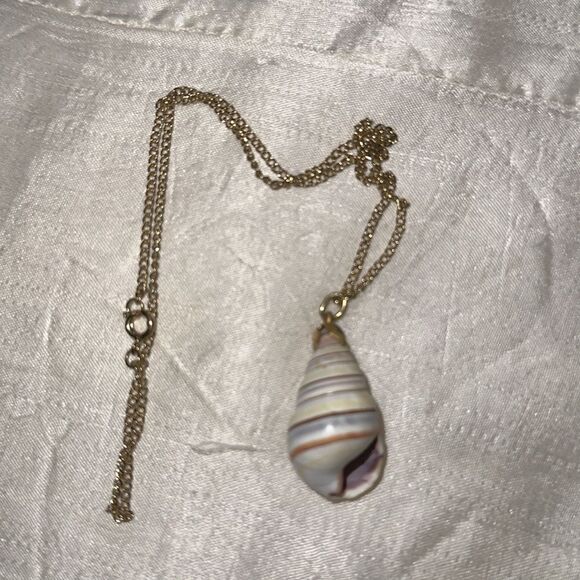 Multi color striped seashell with gold tone chain - Picture 3 of 3